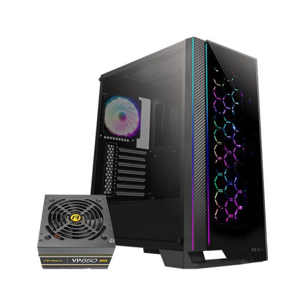 COMBO CAJA ANTEC NX6065 4 FANS ARGB / FUENTE VP650W 80 PLUS WHITE
