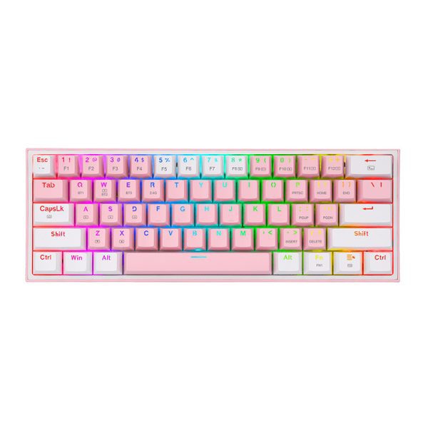 TECLADO REDRAGON FIZZ PRO K616-RGB / INALAMBRICO / INGLES / PINK- WHITE / SWITCH RED 60%