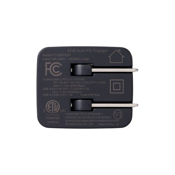 CARGADOR 35W - 1PUERTOS USB TYPE C- 1 PUERTO USB TYPE A + NEGRO - Imagen 3