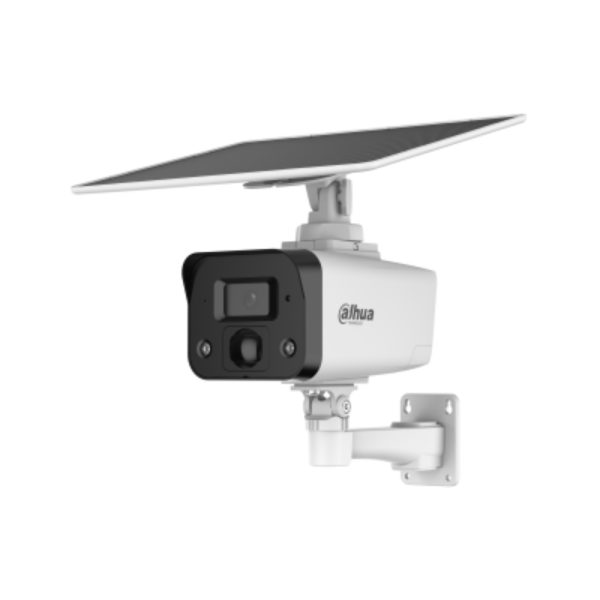 Cámara Dahua IP bala con panel solar 4mp, Smart dual light, 4G, H.265, IR 30M y luz cálida de 30M, detención huma, alarma sonora y luminosa, IP67, panel 10.5 W, batería 20000 MAH, soporta micro SD de hasta 256GB, modo AOV vigilancia 24h 7 dias a la semana.