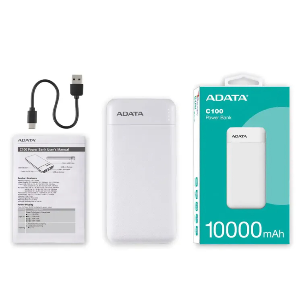 Power Bank 10000mAh Blanca /2 puertos USB + 1 Puerto Tipo C entrada y Salida + 1 puerto de entrada micro usb - Imagen 3