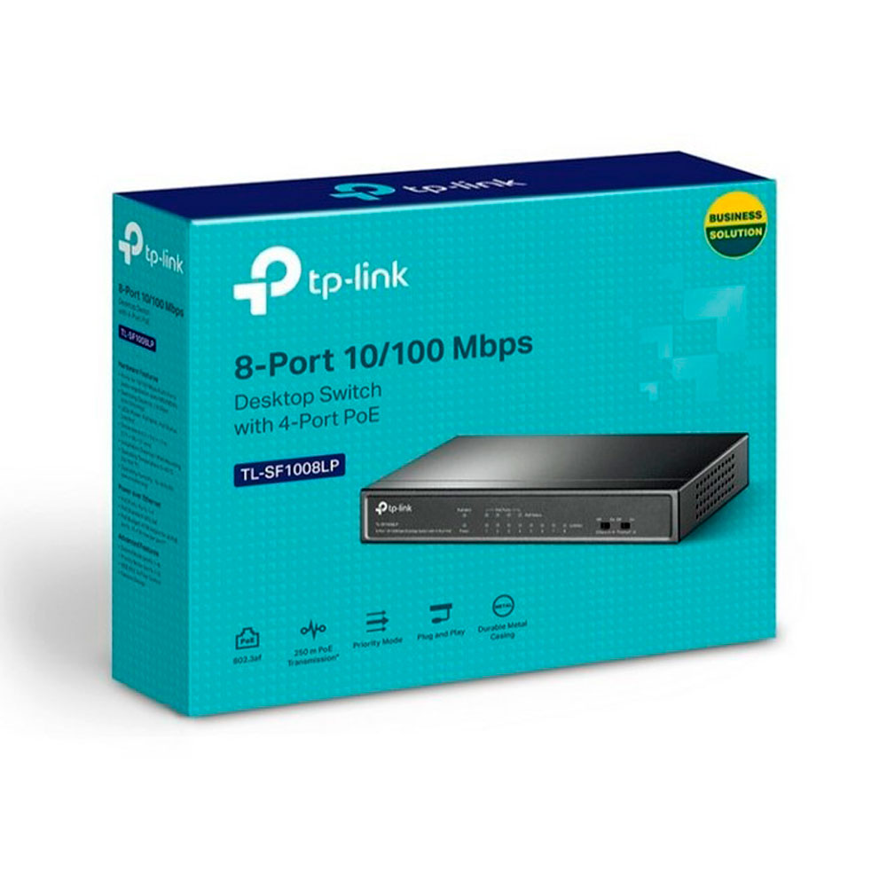 Switch TPLINK de Escritorio de 8 Puertos a 10 / 100Mbps con PoE en 4 Puertos NO Administrable COLOR Negro