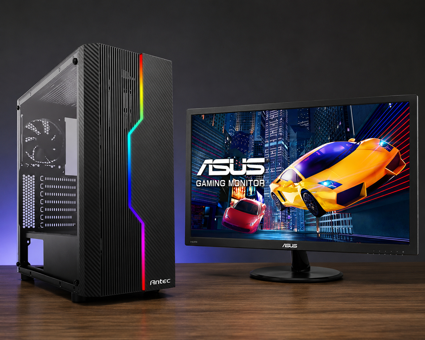 COMPUTADOR GAMER AMD RYZEN 3 3200G ANTEC •MONITOR ASUS 22"" VP228HE PLANO 1MS (1920X1080)