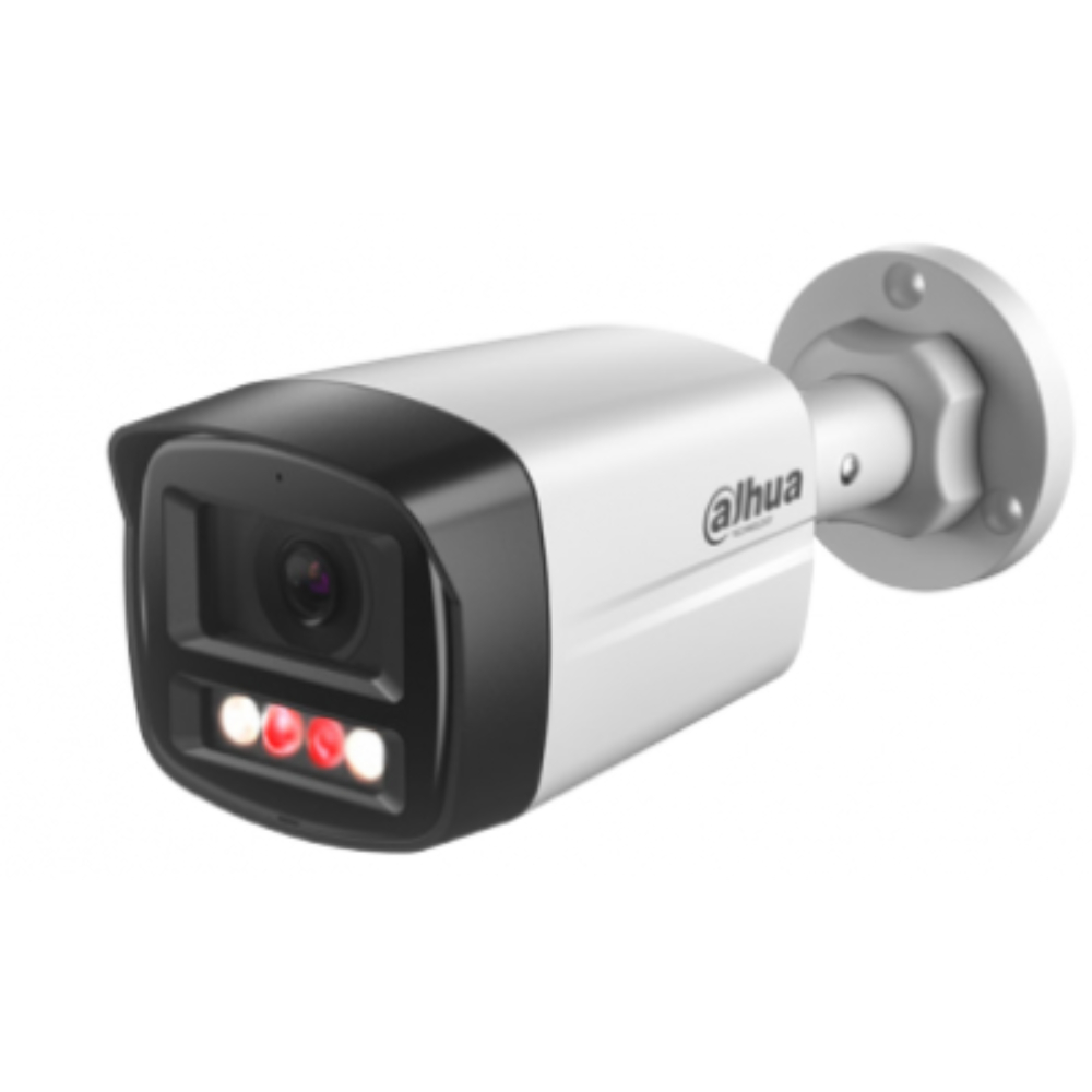 CAMARA IP BULLET DAHUA DE 4MPX CON LENTE FIJO DE 2.8MM, LUZ DUAL INTELIGENTE, IR ES DE 30 M Y LUZ CALIDA DE 30 M , DETECCION HUMANA, SMART H.265+ SMART H.264+, WDR, IP67.